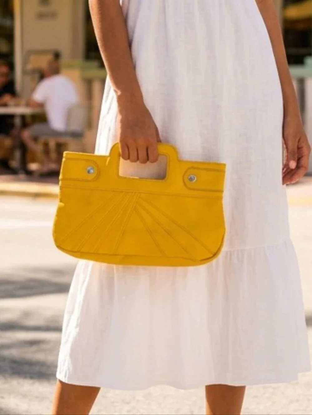 Women's Vintage Yellow Pleated Clutch Square Handle Summer Ready Boho Revival